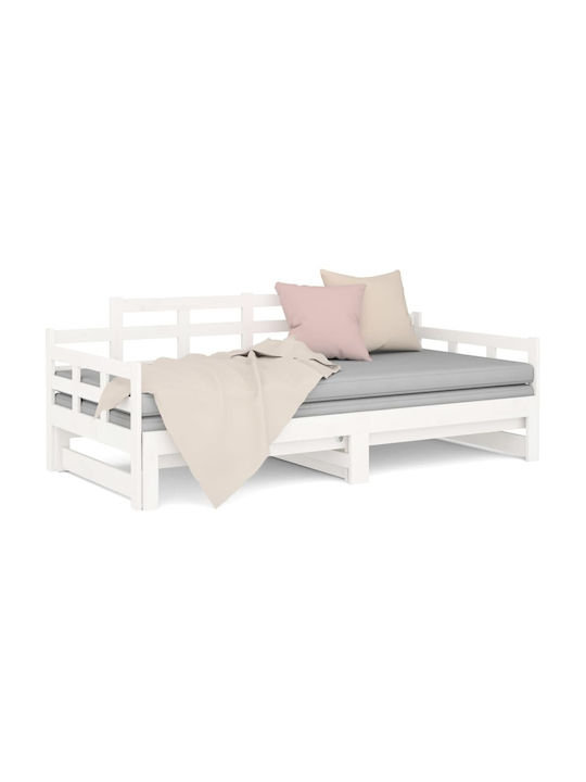 Sofa Single Bed Solid Wood with Slats Λευκό 90x200cm