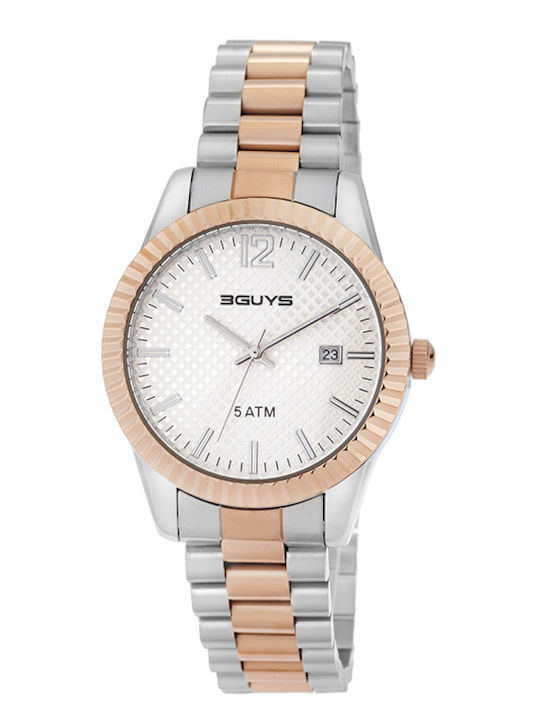 3Guys Two Tone Ανδρικό Ρολόι 38mm Μπαταρίας με Μεταλλικό Μπρασελέ