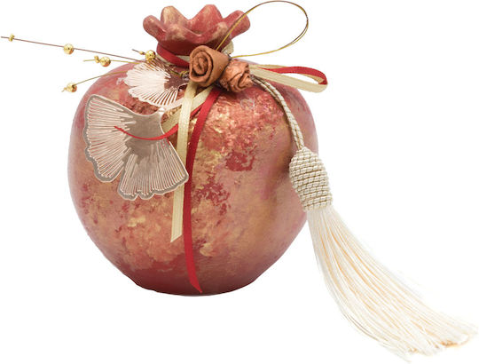 JK Home Decoration Tabletop Lucky Charm Pomegranate Red Ceramic 9cm