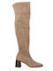 Suede Over the Knee Medium Heel Women's Boots with Zipper Camel
