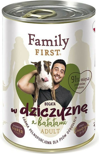 Family First Nassfutter Hunde in Dose mit Hirsche ohne Gluten 400gr