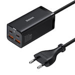 Baseus Încărcător cu Cablu Integrat GaN cu 2 Porturi USB-A și 2 Porturi USB-C 100W Încărcare rapidă 4.0 Negruς (GaN3 Pro)