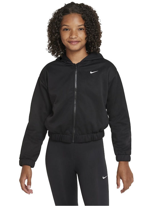 Nike Παιδική Ζακέτα Φούτερ με Κουκούλα για Κορίτσι Μαύρη Therma Fit