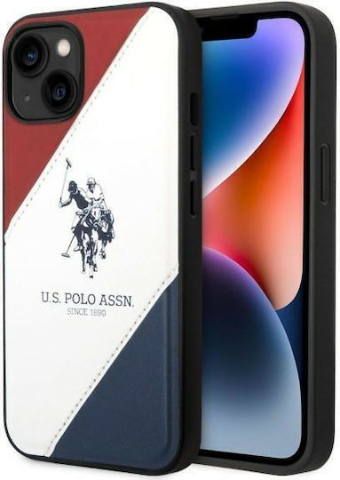 U.S. Polo Assn. Tricolor Embossed Back Cover Synthetic Leather / Silicone Red / White / Blue (iPhone 14 Plus)