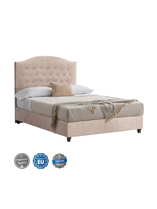 Malena Semi-Double Fabric Upholstered Bed in Beige for Mattress 120x200cm