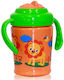 Lorelli Baby Cup with Handles and Straw made of Plastic Orange Zoo Orange 270ml for 6m+m+