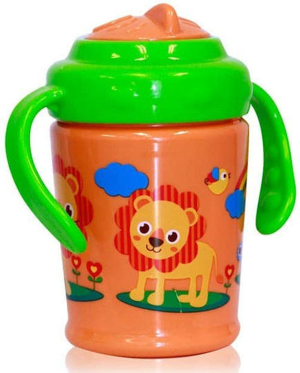 Lorelli Baby Cup with Handles and Straw made of Plastic Orange Zoo Orange 270ml for 6m+m+