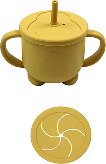Baby Donkey Toddler Silicone Cup with Handles and Straw for 6m+ Yellow
