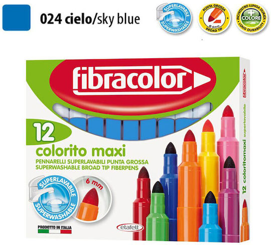 Fibracolor Colorito Maxi Γαλάζιοι Μαρκαδόροι Ζωγραφικής 6mm Χονδροί, Πλενόμενοι Σετ 12τμχ