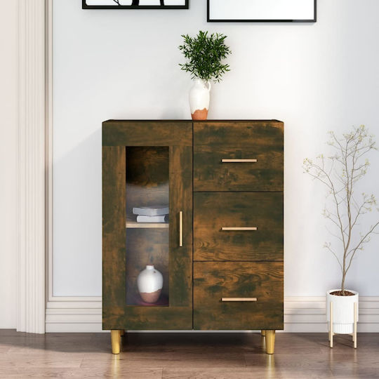 Wall Living Room Display Cabinet made of Particleboard with Glass Brown 69.5x34x90cm