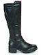 Leder Damenstiefel mit mittlerem Absatz Schwarz