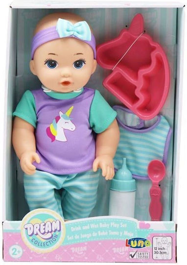 Luna Baby Doll Set That Drinks and Gets Wet Purple Purple For 2+ Years 30 cm