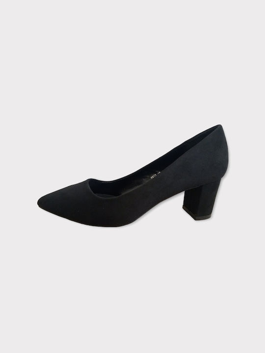 Women's suede pumps with square heel CODE 4013 BLACK