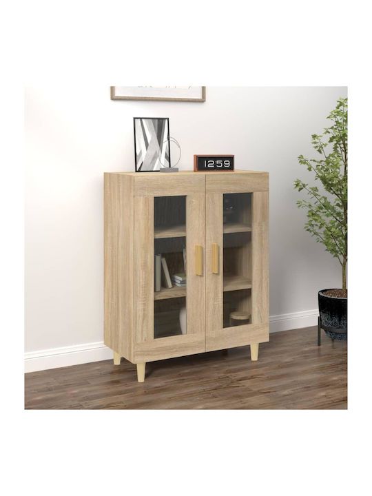 Wall Living Room Display Cabinet made of Particleboard with Glass Beige 69.5x34x90cm