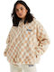 Julian Women's Blouse Cotton Long Sleeve with Zipper Checked Beige