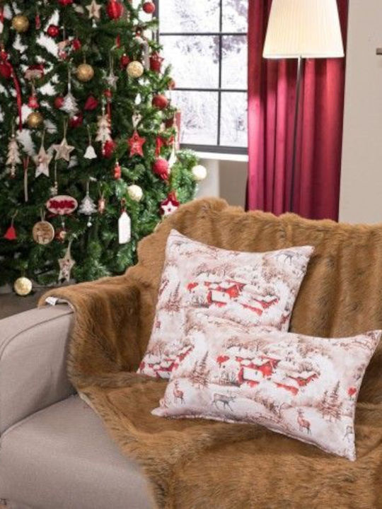 Teoran Christmas Decorative Square Pillowcase Bremen Beige-Red 45x45cm