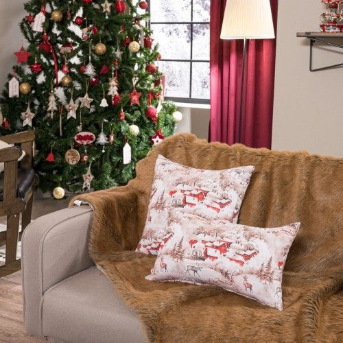Teoran Christmas Decorative Square Pillowcase Bremen Beige-Red 45x45cm