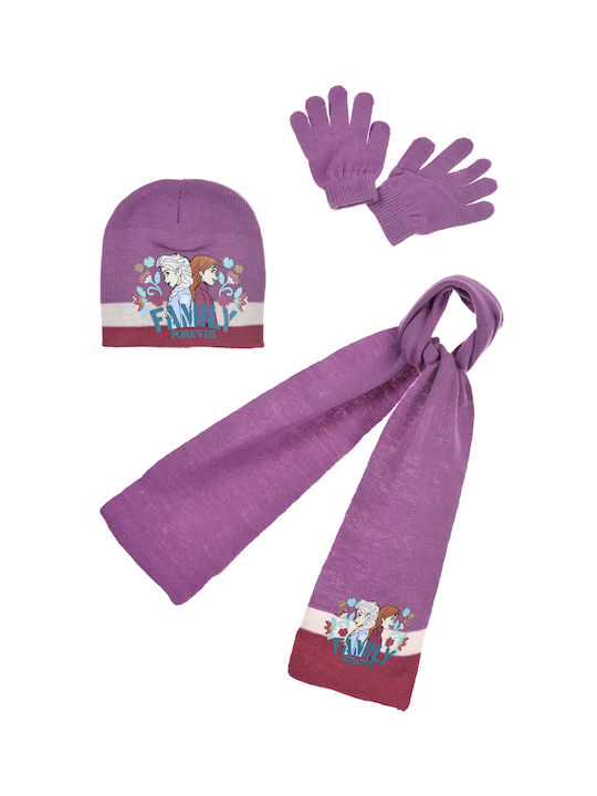 Hat set with gloves and scarf "Family forever" purple (Purple)