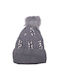 Knitted Beanie with Rhinestones & Inner Fur Gray