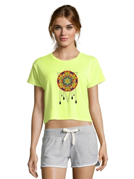 Crop Top with Yoga - Pilates 44 print in neon yellow color