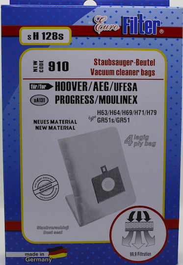 Euro Filter H128s Σακούλες Σκούπας 5τμχ Συμβατή με Σκούπα AEG / Hoover