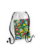 Pop art colorful seamless, Τσάντα πλάτης πουγκί GYMBAG λευκή, με τσέπη (40x48cm) & χονδρά κορδόνια