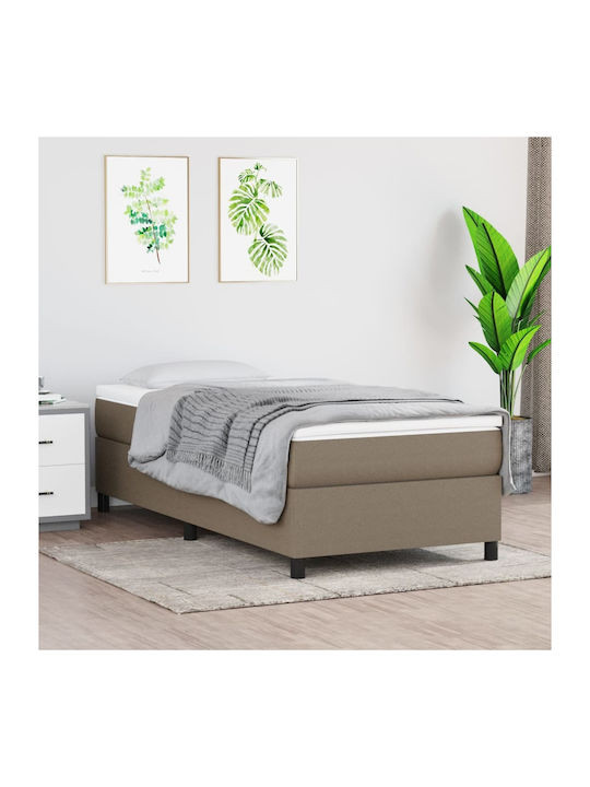 Single Bed Base Upholstered with Taupe Fabric f...