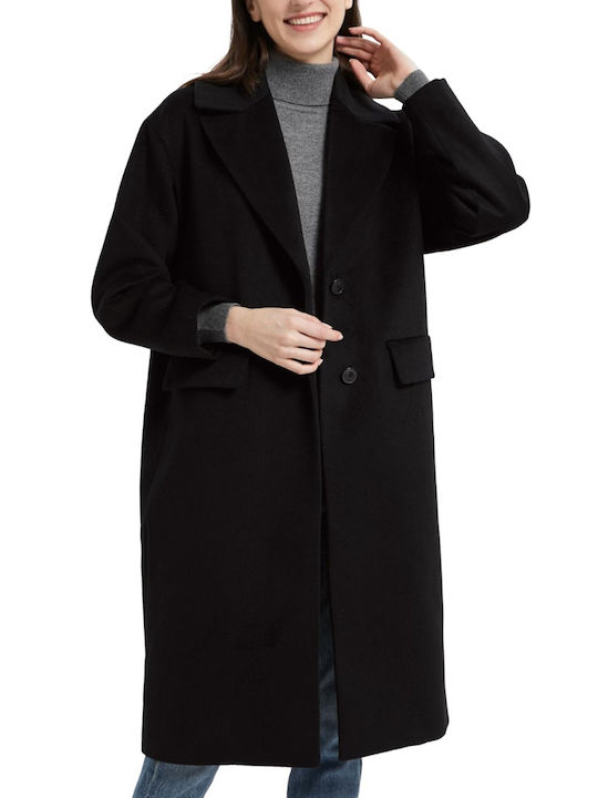 Tommy Hilfiger Γυναικείο Μαύρο Παλτό με Κουμπιά
