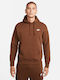 Nike Sportswear Club Men's Sweatshirt with Hood and Pockets Brown