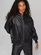 Puma Women's Short Bomber Artificial Leather Jacket for Winter Black