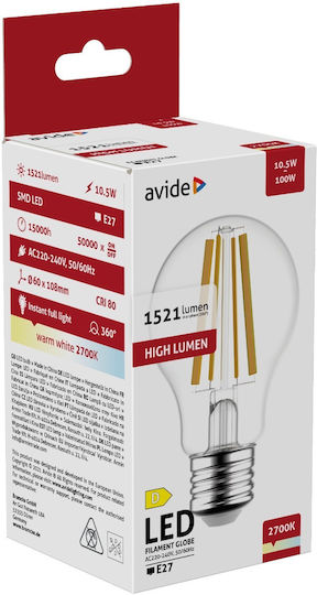 Avide ABLFG27WW-HL-10.5W Λάμπα LED 10.5W για Ντουί E27 και Σχήμα A65 Θερμό Λευκό 521lm