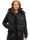 Arctic Women's Short Puffer Jacket for Winter with Detachable Hood Black