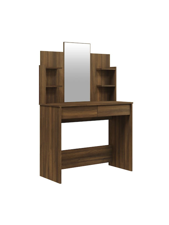 Wooden Makeup Dressing Table Brown with Mirror 96x40x142cm