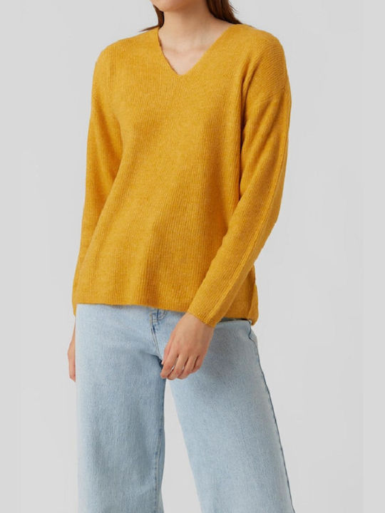 Vero Moda Women's Long Sleeve Sweater with V Neckline Yellow