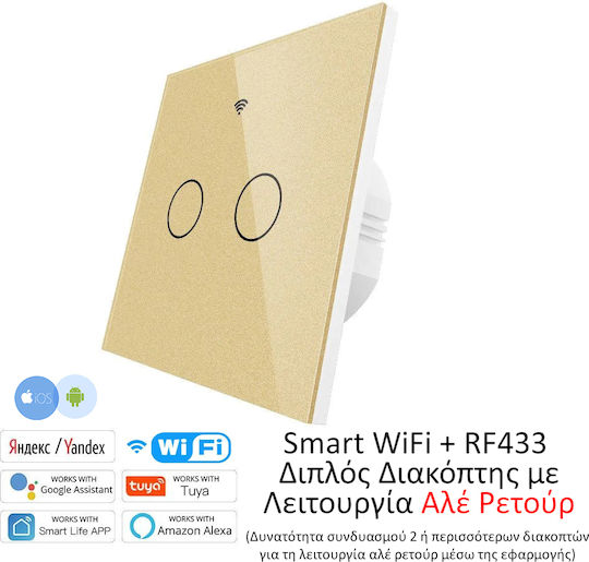 MOES Χωνευτός Διακόπτης Τοίχου Αφής Wi-Fi Διπλός με Πλαίσιο Χρυσός