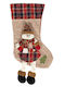 Christmas Decorative Beige Socks with Snowmen H50cm