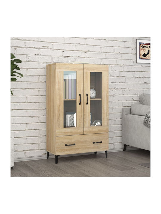 Living Room Display Cabinet Made of Particle Board with Windowed Brown 70x31x115cm
