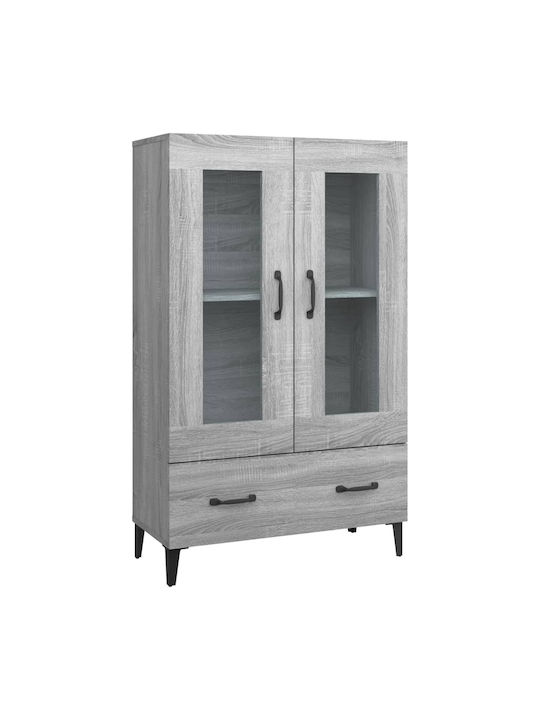 Free Standing Living Room Display Cabinet of Chipboard with Glass Gray 70x31x115cm