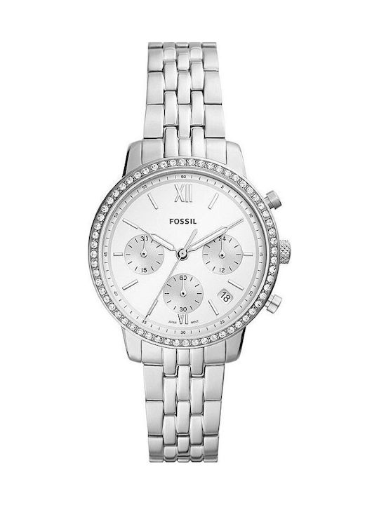 Fossil Damen Uhr Chronograph mit Silber Metallarmband