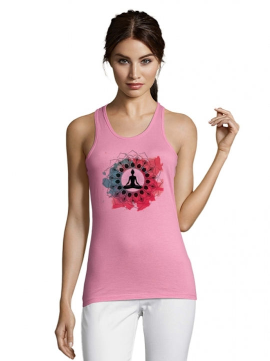 Women's Sleeveless T-shirt with Yoga - Pilates 14 print in pink color