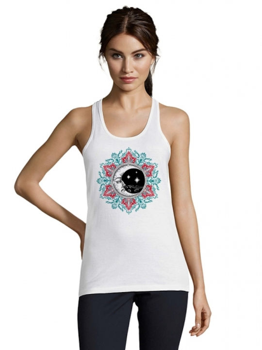 Γυναικείο αμάνικο μπλουζάκι με σχέδιο Yoga - Pilates 43 σε χρώμα λευκό