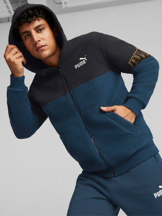 Puma Power Winterized Ανδρική Φούτερ Ζακέτα με Κουκούλα και Τσέπες Navy Μπλε