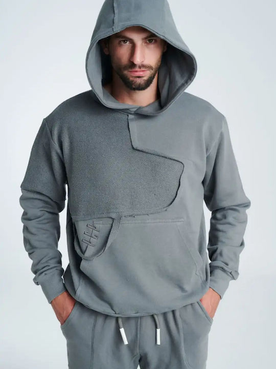 PCP Riot Men's Sweatshirt with Hood and Pockets Gray 209423