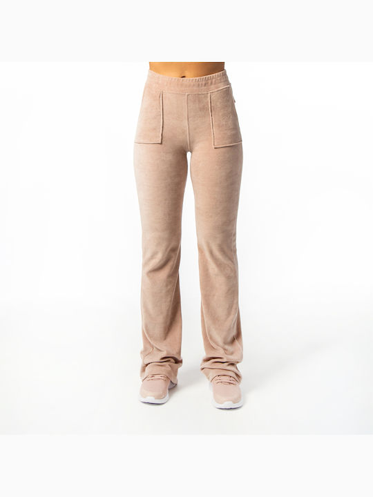 Hohe Taille Jogginghose Samt Beige