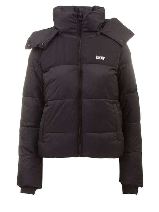 DKNY Kurz Damen Puffer Jacke für Winter Schwarz DP2J9216-BLK