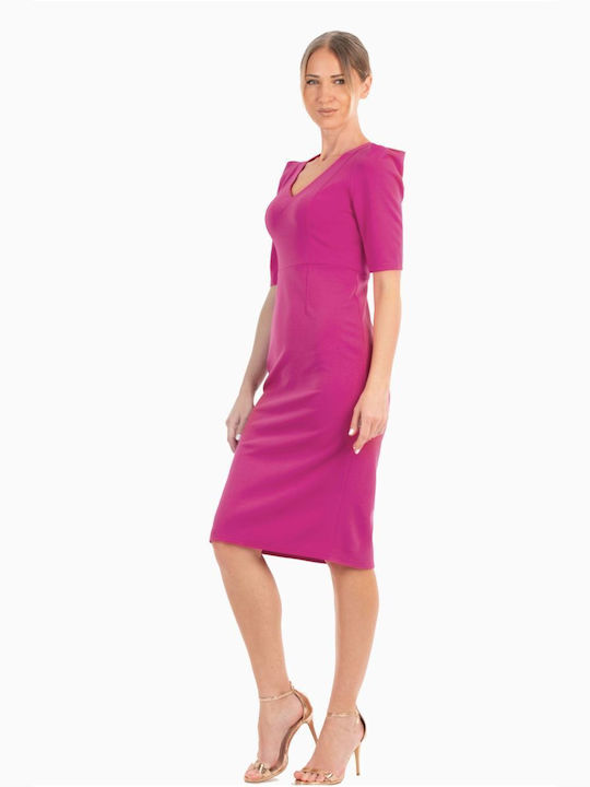 DRESS WITH DETAILING ON THE SLEEVE MAGENTA.