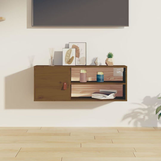 Wall-Mounted Living Room Cabinet Made of Solid Wood Natural - Honey 80x30x30cm