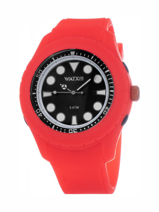 WATX & CO Ανδρικό Ρολόι 49mm Μπαταρίας με Κόκκινο Καουτσούκ Λουράκι