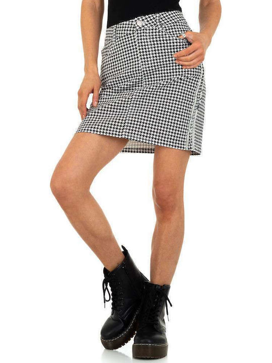 Redial White Denim Mini Skirt Checked White