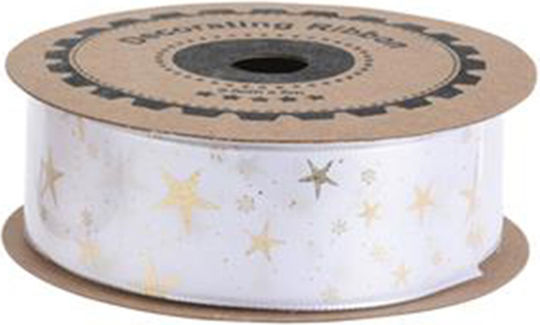 Zaros Weihnachtliche Farbband Stoff White/Gold 500x2.5cm 1Stück